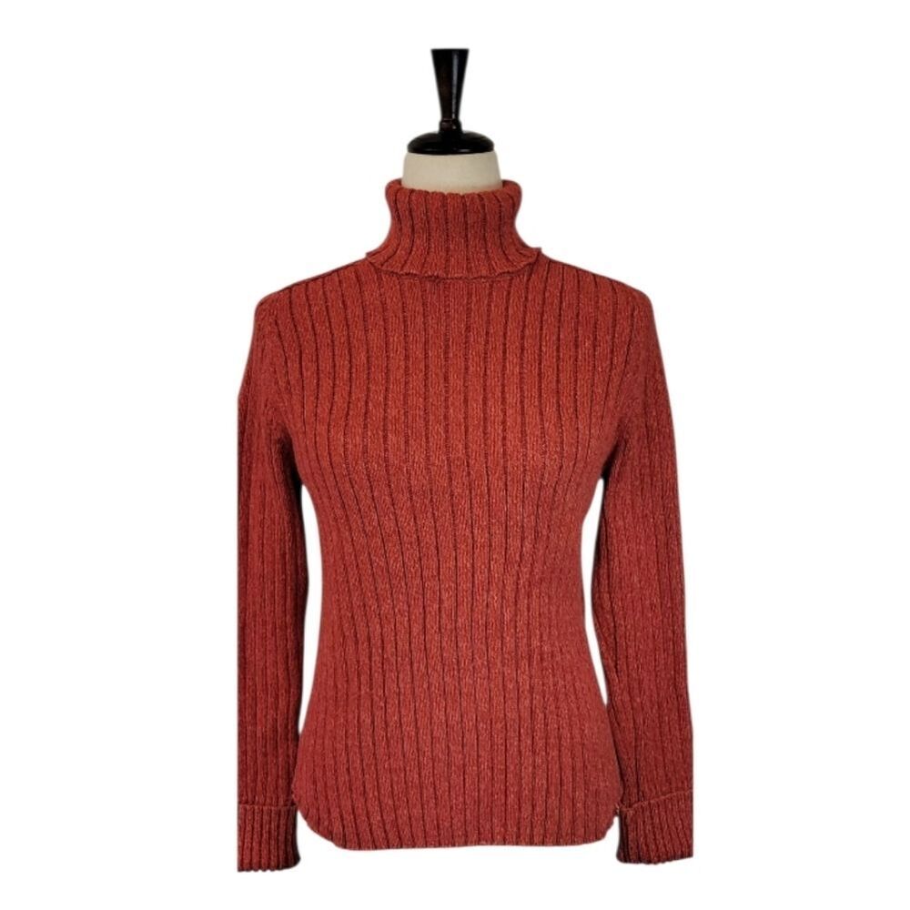 American Eagle Outfitters Heathered Burnt Orange Ribbed Turtleneck Sweater XL - Picture 2 of 7